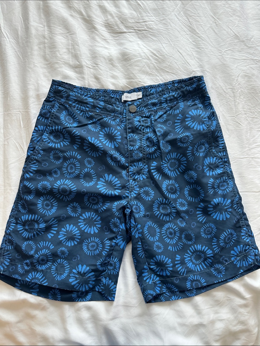 Onia Mens Navy and Light Blue Floral Swim Trunks